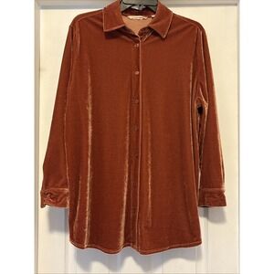 Soft Surroundings Velvet Boyfriend Lined Tunic Shirt Button Up Rust Luxe Sz‎ PXL